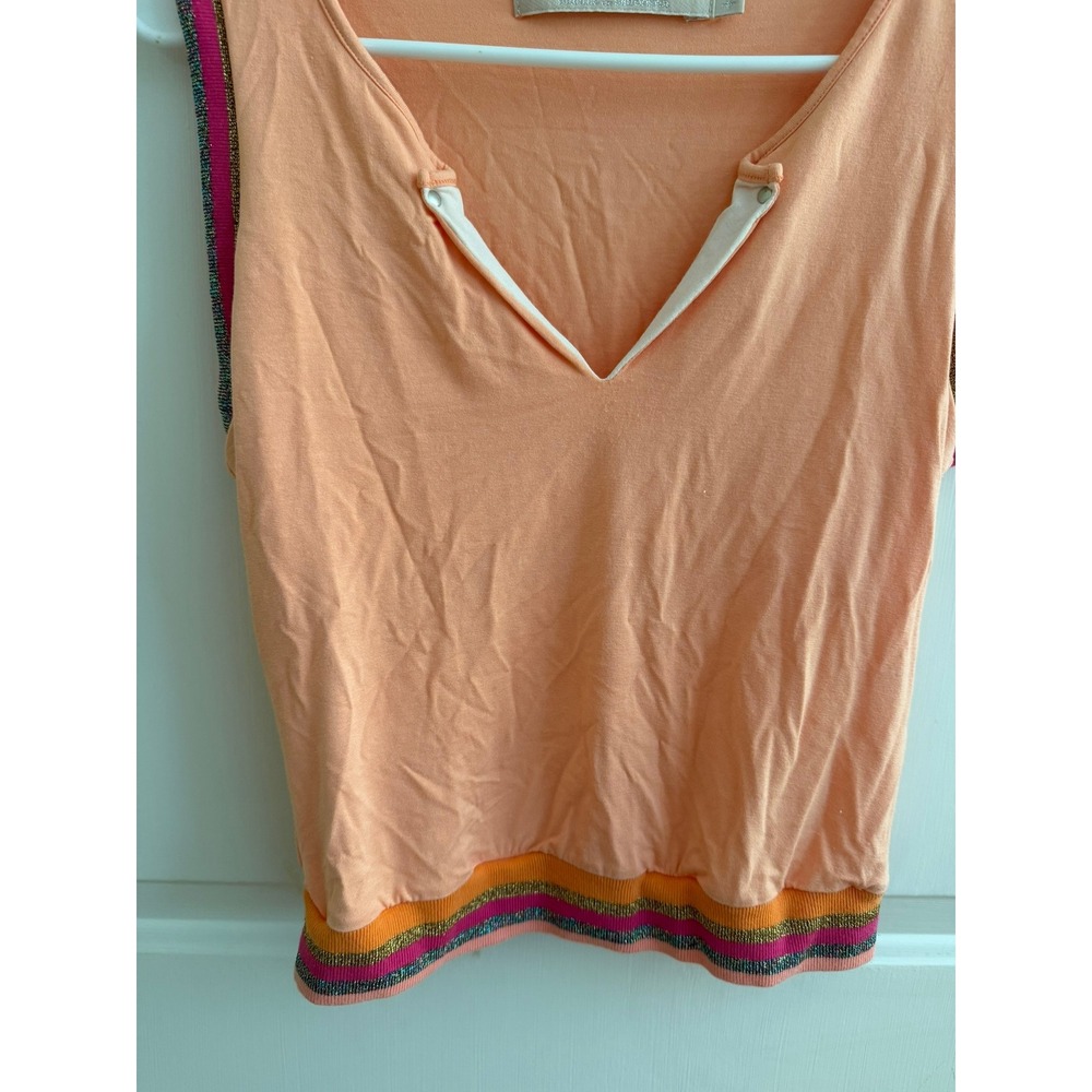 Munthe plus Simonsen Peach Coral Sleeveless Top Metallic Glitter Trim Size 40 - Picture 3 of 6